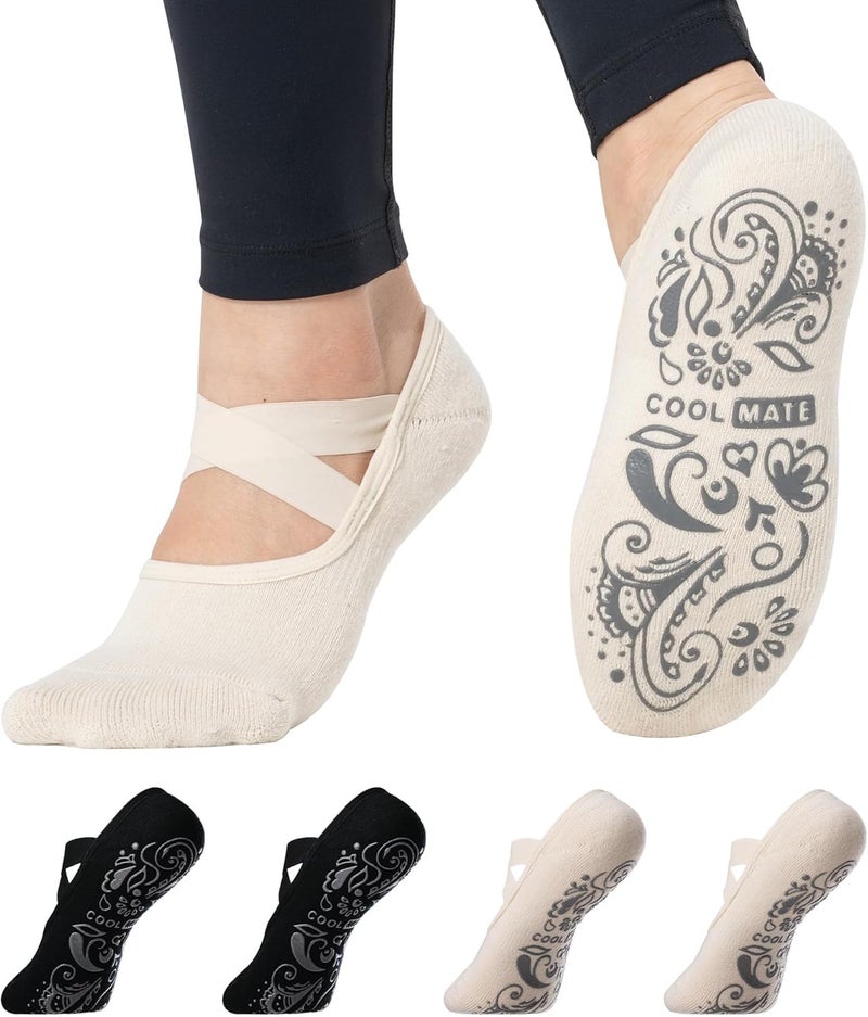 CoolMate Store Pilates Socks with Grips for Women, Yoga Socks, Crew Non Slip Women for Barre, Pilates Gifts - Image 1